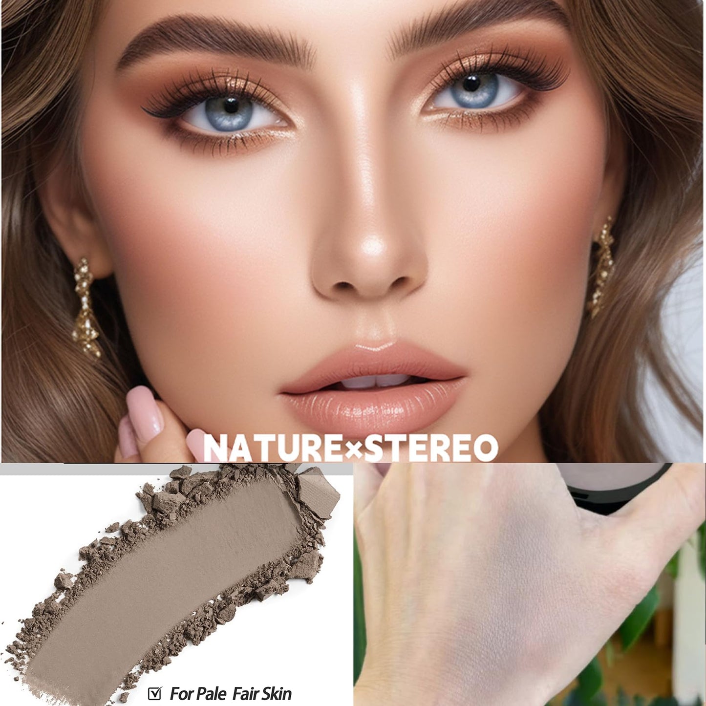 Okerker Cool Toned Contour Palette with Mirror, Taupe Grey Contour Powder for Fair Pale Light Cool Toned Skin,Neutralizes Redness, No Orange, Nose Contouring Bronzer Powder with Nose Contour Brush