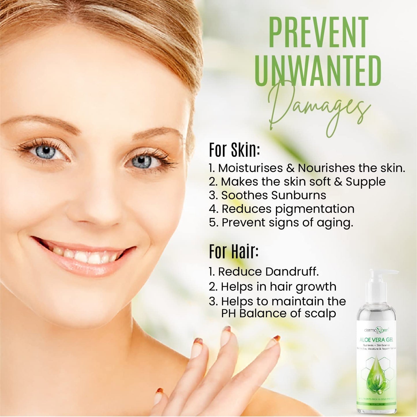 DERMAXGEN Aloe Vera Gel with Witch Hazel, Vitamin C, and Vitamin E - Skin Soothes, Moisture, and Repair Formula for Face and Body - Nutrient-Rich, Cold Pressed, Organic 100% Pure Aloe Vera