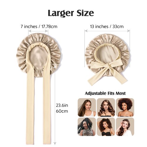 YFONG 100% 22 Momme Mulberry Silk Bonnet for Sleeping Women - Larger Double Layer Silk Hair Wrap – Non-Slip Silk Turban - Hair Silk Bonnet for Sleeping Women - Silk Cap for Sleeping, Champagne