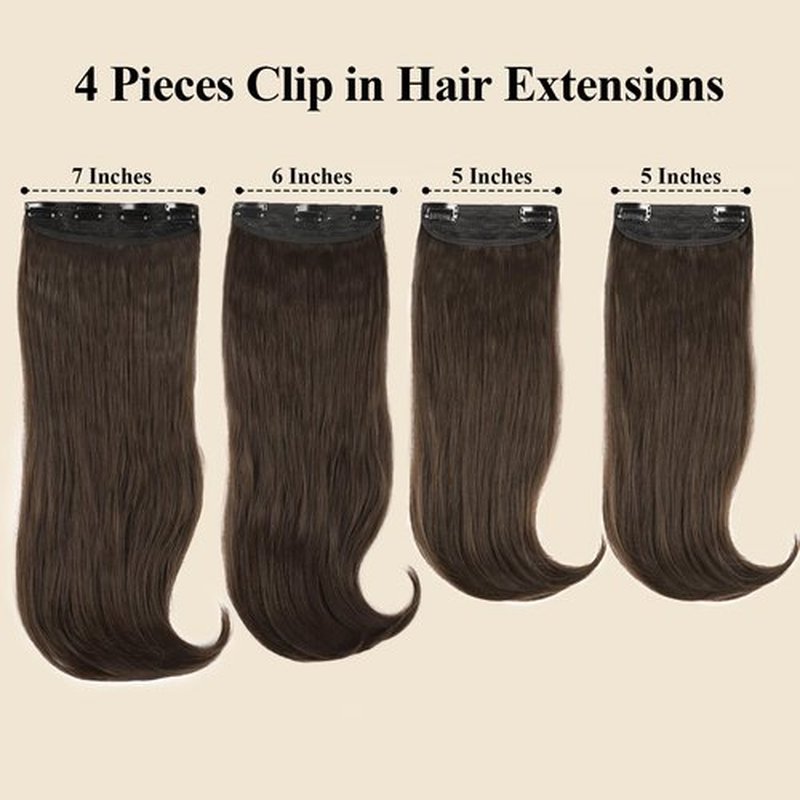FREEMEIGE Clip in Hair Extensions Hair Extensions for Women Hair Extension Straight Layered Hair Extensions Clip ins Brown Synthetic Heat Resistant Long Wavy Daily Use 20 Inch