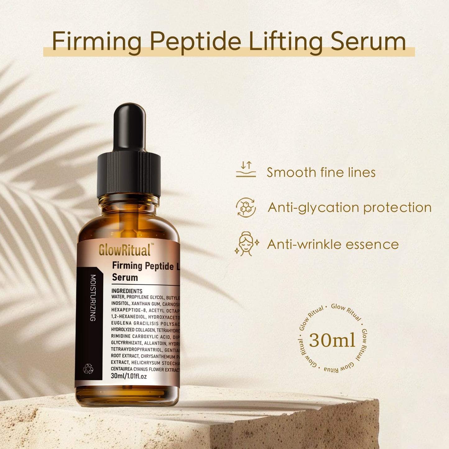GlowRitual Firming Peptide Lifting Serum, Multi-Peptide Collagen Serum for Face, Daily Anti-Aging Serum to Smooth Fine Lines, Lightweight & Layerable for All Skin Types (1 Pack)