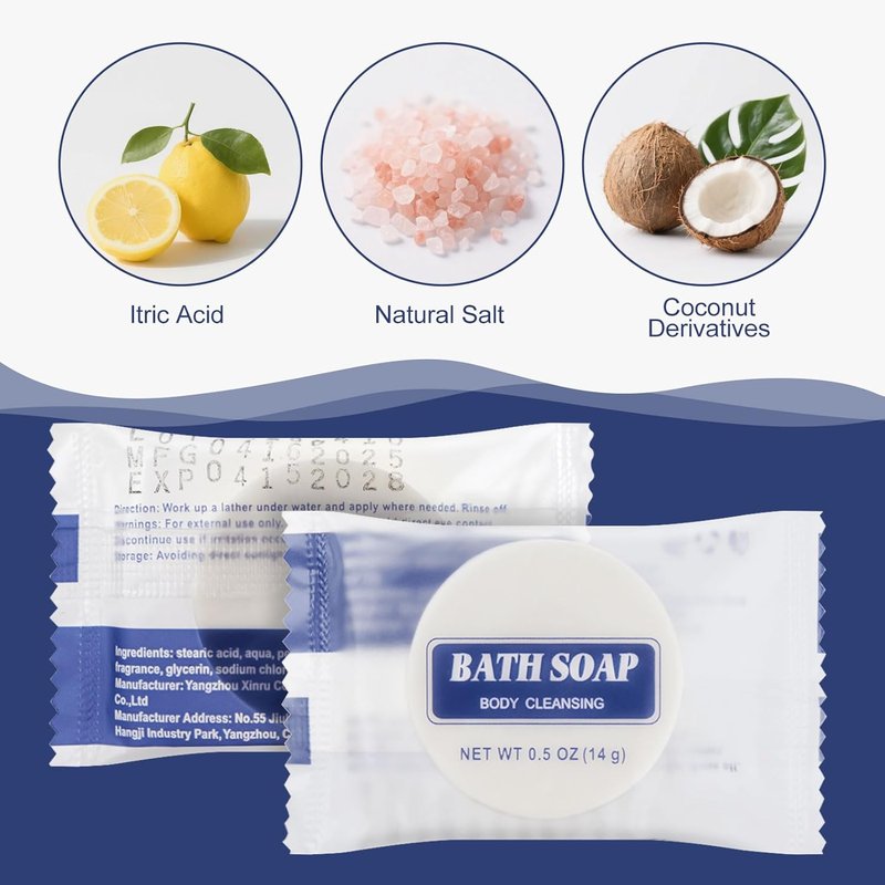Travel Size Soap Bars - Individually Wrapped Face & Body Cleanser | 0.5 oz Round Soaps for Hotels & Shelters (50 Pack)