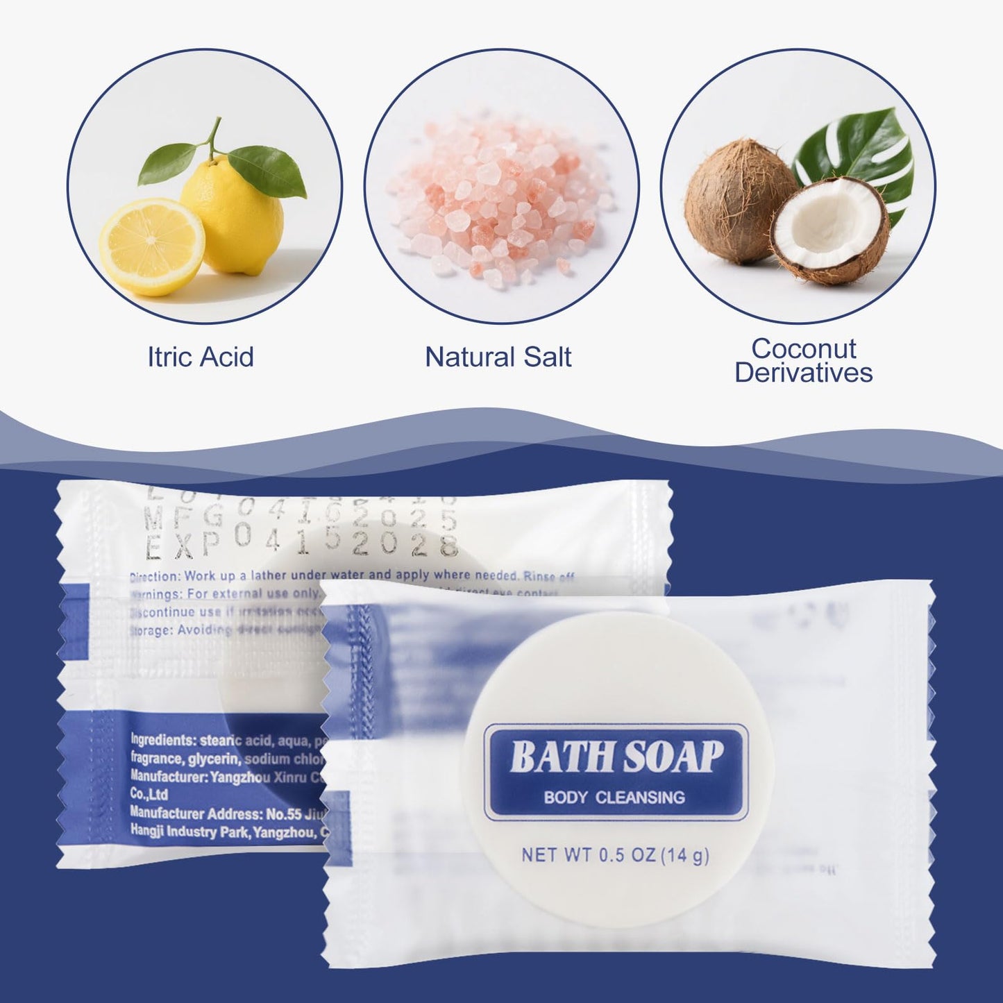 HQSLsund 0.5 oz Bulk Travel Size Bars Soap, Individually Wrapped Small Face and Body Cleanser Round Soaps Toiletries Amenities for Hotel, Guest, Shelter, Charity, Motel, Vacation (100)