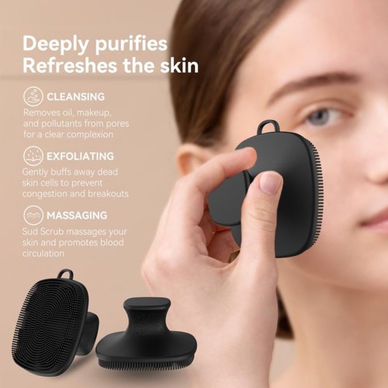 3 PCS Silicone Bath Brush Set,Back Scrubber & Body Brush & Face Brush Set, Super-Exfoliating & Lathering Body Scrubber, Shower Brush, Face Scrubber Combination for HomeBathroom Hotel Travel.(Black)