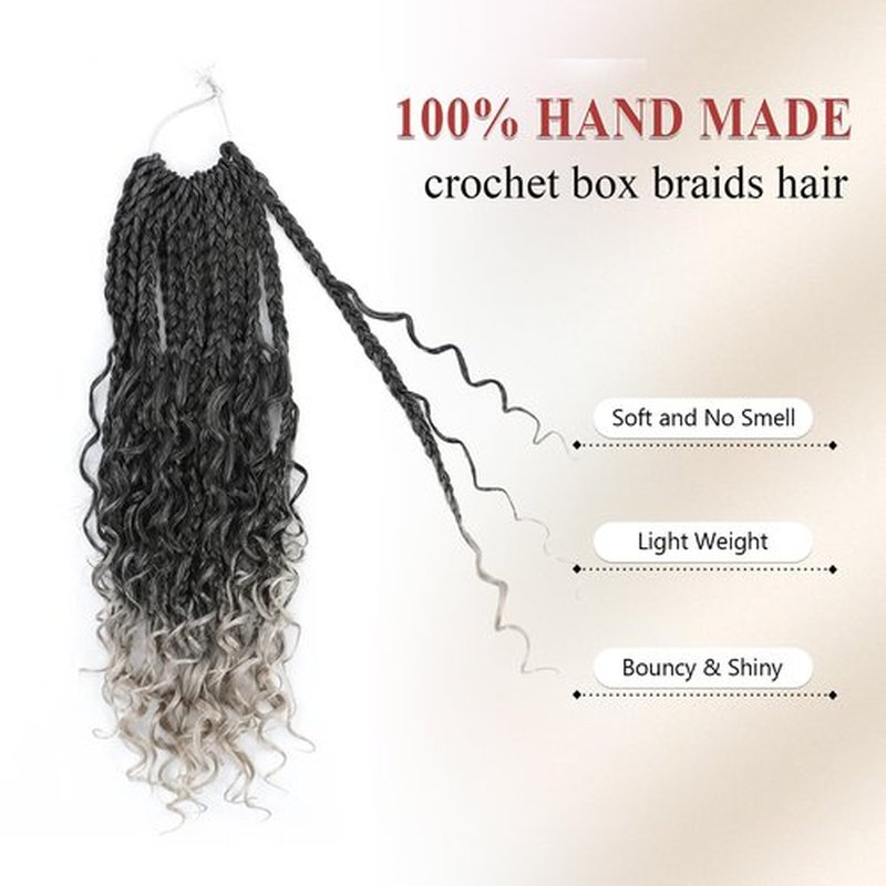 Boho Box Braids Crochet Hair 8 Packs Boho Crochet Braids Pre Looped 1B/Silver Goddess Box Braids Crochet Hair for Black Women 14 Inch Boho Braids Crochet Hair Extension