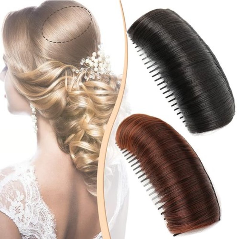 Invisible Fluffy Hair Pad, 2025 New Natural Fluffy Hair Bumps for Volume Insert, Bump It Up Hair Accessory Volume Clip, Invisible Fluffy Hair Pad Blonde for Women Girls (2pcs Black+Dark Brow)