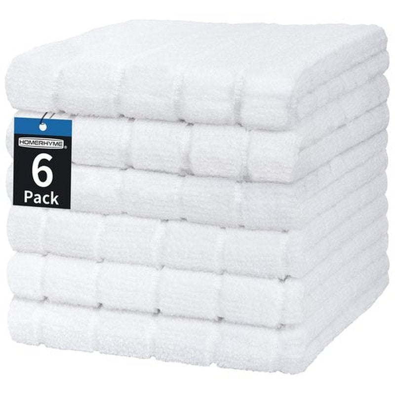 HOMERHYME White Hand Towels, 6 Pack 25''*15'' Microfiber Hand Towels for Bathroom Kitchen, All-Purpose Quick Dry Lint Free Soft Absorbent Checkered Washcloths BathTowel Bulk for Travel Gym Hotel