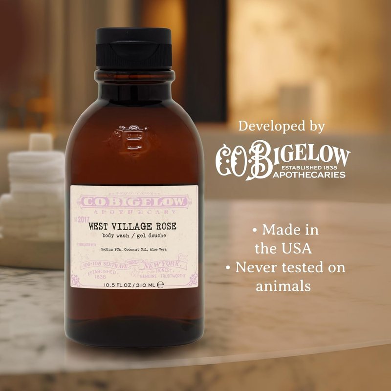 C.O. Bigelow Rose Body Wash - Moisturizing with Coconut Oil & Aloe Vera | 10.5 Fl Oz
