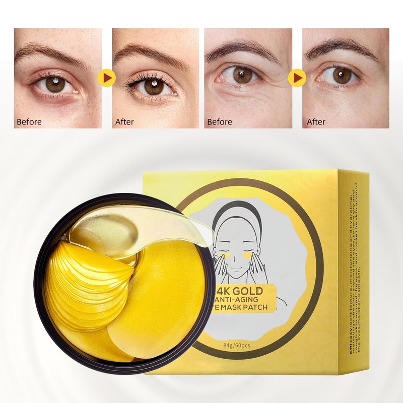 Under Eye Patches for Dark Circles | Moisturizing 24K Gold Eye Masks - 60 Pcs for Puffiness & Wrinkles