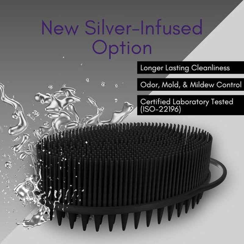 Avilana Silicone Exfoliating Body Scrubber – Dual-Sided Silicone Loofah for Shower, Body Scrubber for Men & Women, Gentle Loofa Alternative, Easy-to-Clean Silicone Body Scrubber (S3-Black)