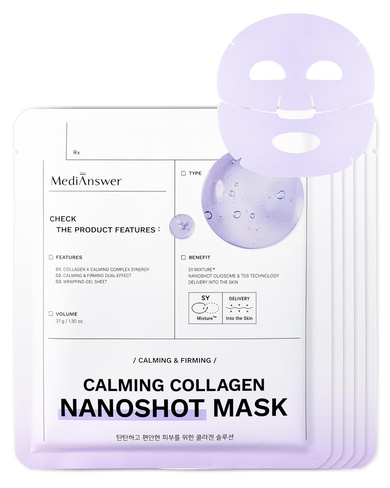 Calming Collagen Nanoshot Mask - Korean Hydrogel Face Sheet Masks with Cica & Azulene | 5 Sheets for Sensitive Skin