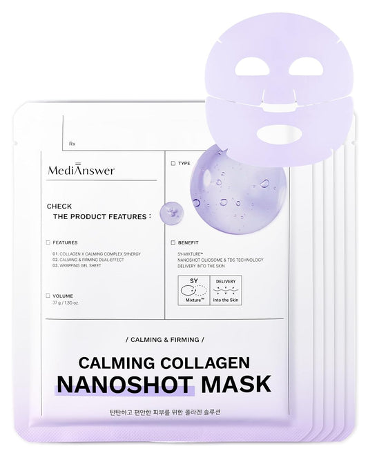 Calming Collagen Nanoshot Mask - Korean Hydrogel Face Sheet Masks with Cica & Azulene | 5 Sheets for Sensitive Skin