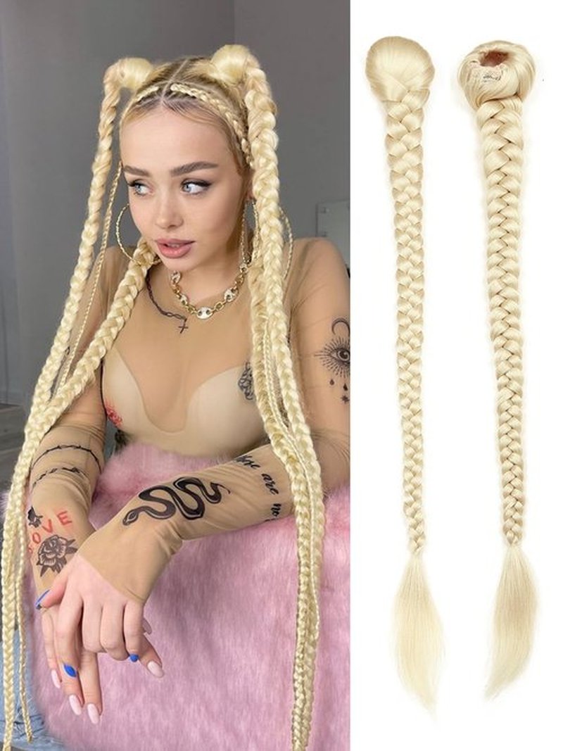 WIGER Blonde Drawstring Braided Ponytail for Women 34 Inch Long DIY Ponytail Extensions Yaki Straight Clip-In Hair Extension Fake Braided Hairpieces for Daily or Costumes