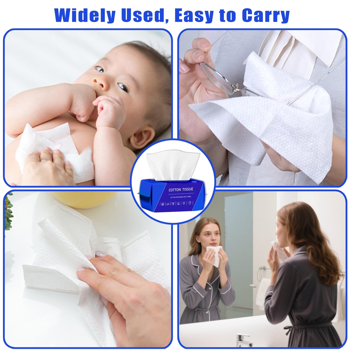 200 Count Disposable Face Towel, Dual-Textured Clean Wipes – Dry/Wet Use, Ultra-Soft Facial Towels, Lint-Free Face Towel Disposable for Women Cleansing, Makeup, Travel