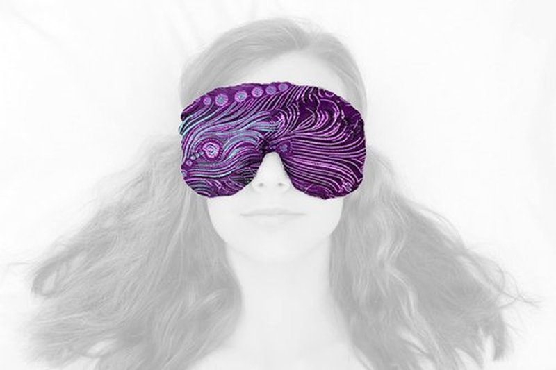 Candi Andi Handmade Opulence Yoga Eye Mask Pillow - Weighted Flaxseed Fill, Unscented, Satin & Velvet, Adjustable Strap - Ideal for Meditation & Restful Sleep -Violet Peacock - TEMF-VP