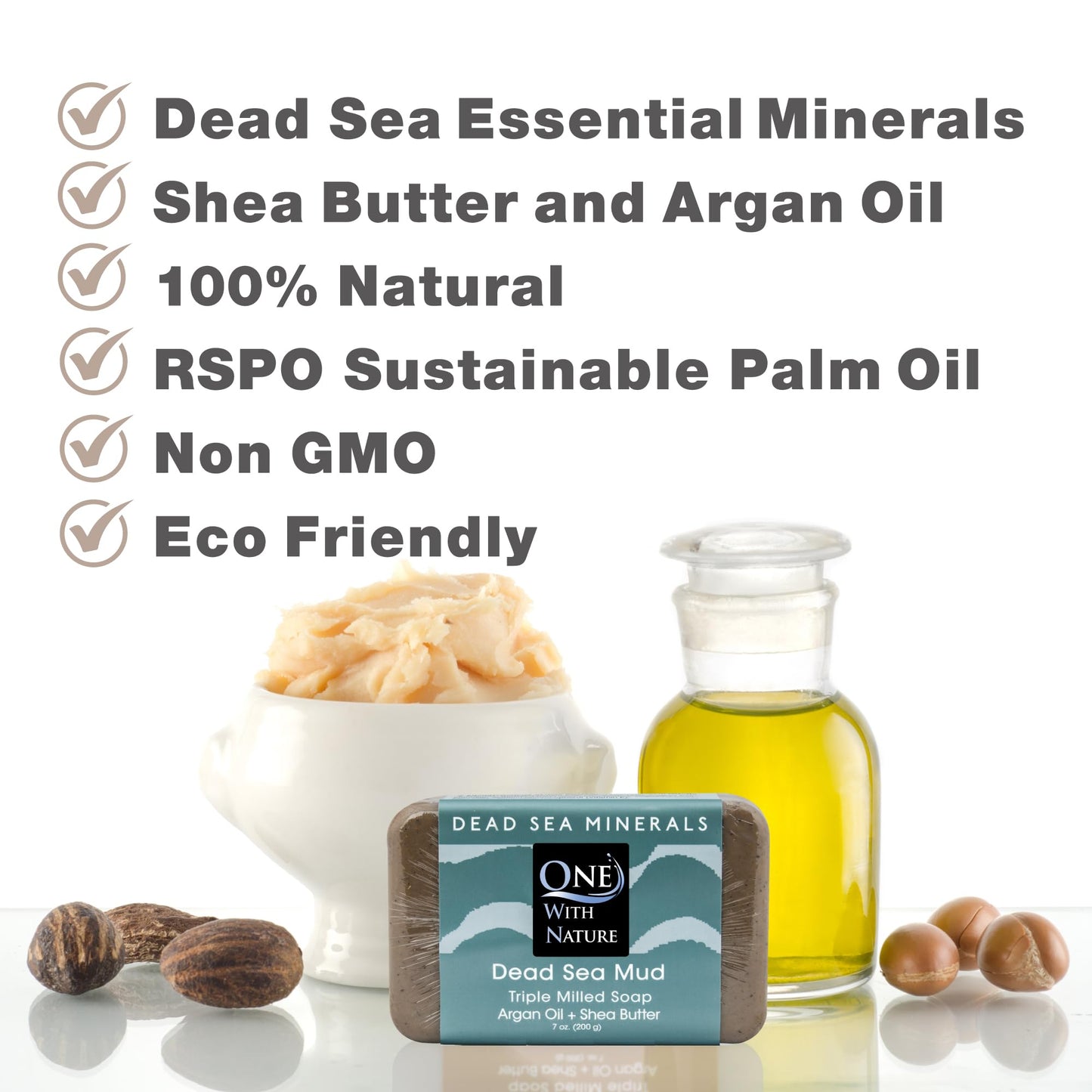 One With Nature Dead Sea Soap 7oz Variety 3Pk-Dead Sea Mud, Activated Charcoal, and Dead Sea Salt-Detoxifying and Exfoliating Soap Bars with Dead Sea Salt for Face & Body, for Men & Women