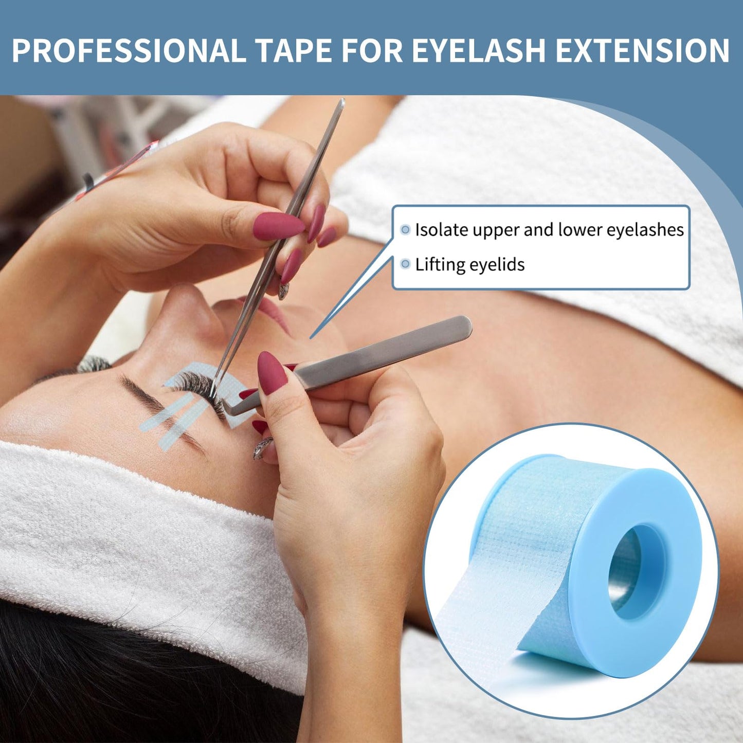 guuooge Lash Tape for Eyelash Extensions - Eyelash Tape Silicone Gel Sensitive lash Extension Tape Pain-Free Removal Breathable Micro-Porous Makeup Tape (2Rolls,1in x 4yd, Blue)
