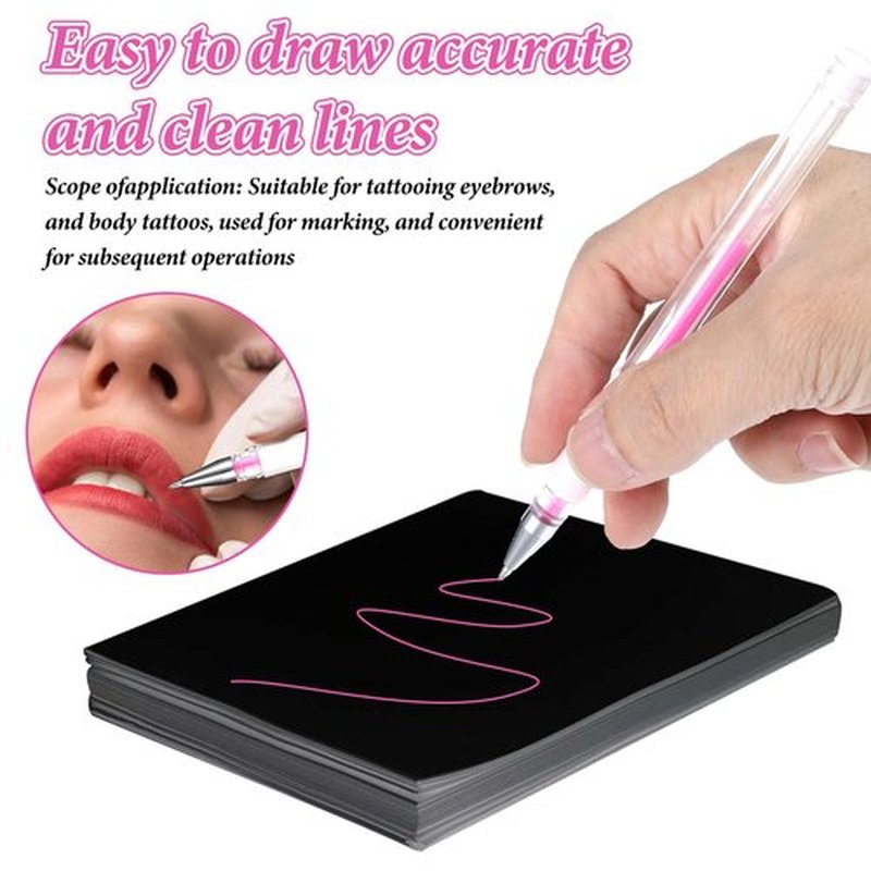 Eyebrow Microblading Marker Pen, 4 Pcs Brow Mapping Pens with with 8 Replacement Refills, Makeup Tattoo Skin Marker Pen, Brow Lamination Supplies for Eyebrow Lip Skin(Pink)