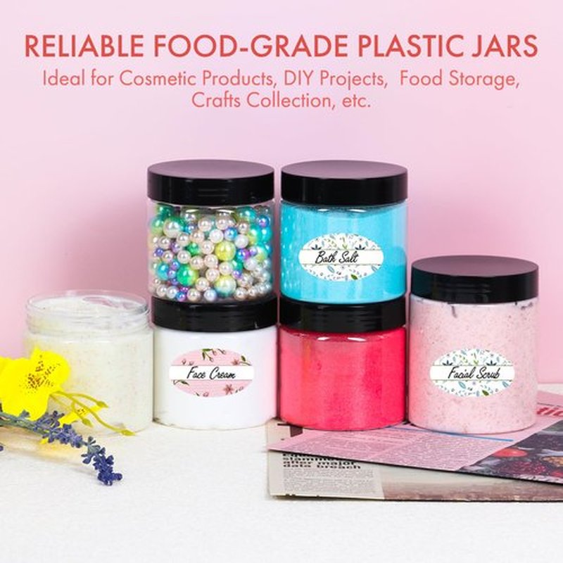 Plastic Containers with Lids 6oz 40Pack, Jaisie.W Empty 6 oz Small Containers with Lids&Labels- Refillable Plastic Jars with Lids -Sugars Scrub Jars/Slime Containers (6 fl.oz, 40Pack)