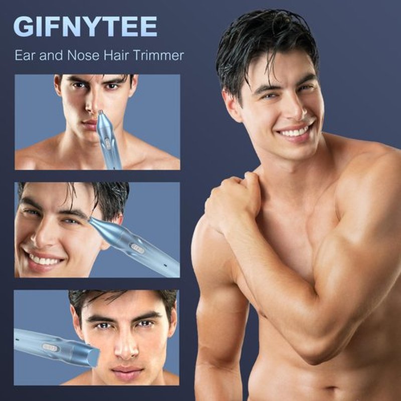 Gifnytee™ Nose and Ear Hair Trimmer Clipper Professional Painless Facial Ear Eyebrow Trimmer for Men and Women Rechargeable Black and Blue FR909 (Blue)