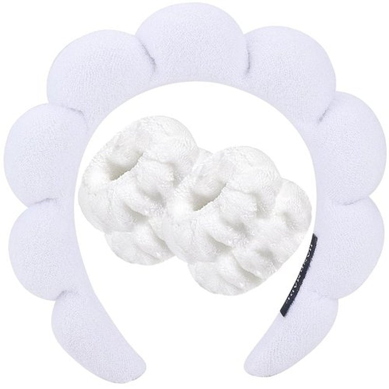 Zkptops Spa Headband for Washing Face Wristband Set Sponge Makeup Skin Care White Headband Wrist Towels Bubble Soft Sponge Hairband for Women Puffy Headwear Winter Non Slip Thick Thin Hair Accessory