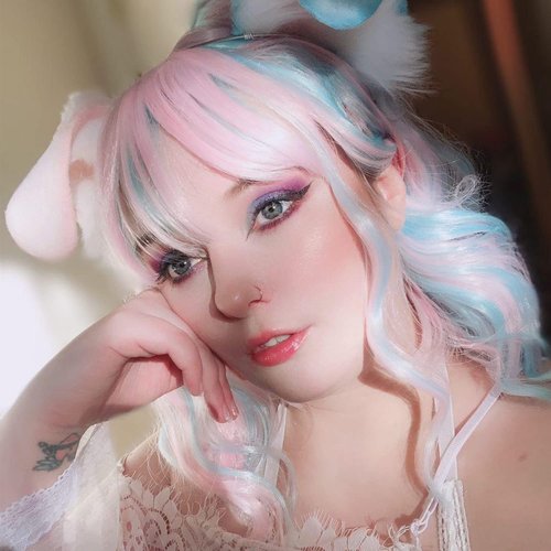 VCKOVCKO Natural Wavy Wig With Air Bangs Short Bob Piano Color Wigs Women's Shoulder Length Wigs Curly Wavy Synthetic Cosplay Wig Pastel Bob Wig for Girl Colorful Wigs(12",Pink & Sky Blue Mixed)