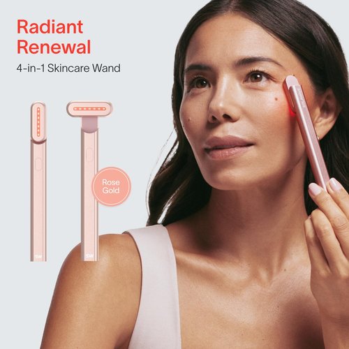 Solawave 4-in-1 Red Light Therapy Facial Wand | Anti-Aging Red Light Therapy for Face and Neck | Galvanic Microcurrent Gua Sha Facial Massager | Wrinkle Reduction | Solawave Original | Rose Gold
