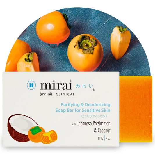 Mirai Clinical - 100g Persimmon Soap Bar for Body - Persimmon Soap with Nonenal Odor Control - Japanese Persimmon Extract Soap - Green Tea Extract Deodorant Soap Bar for Men & Women