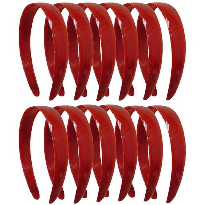 One Dozen 1 Inch Red Plastic Headbands with Teeth (Motique Accessories)