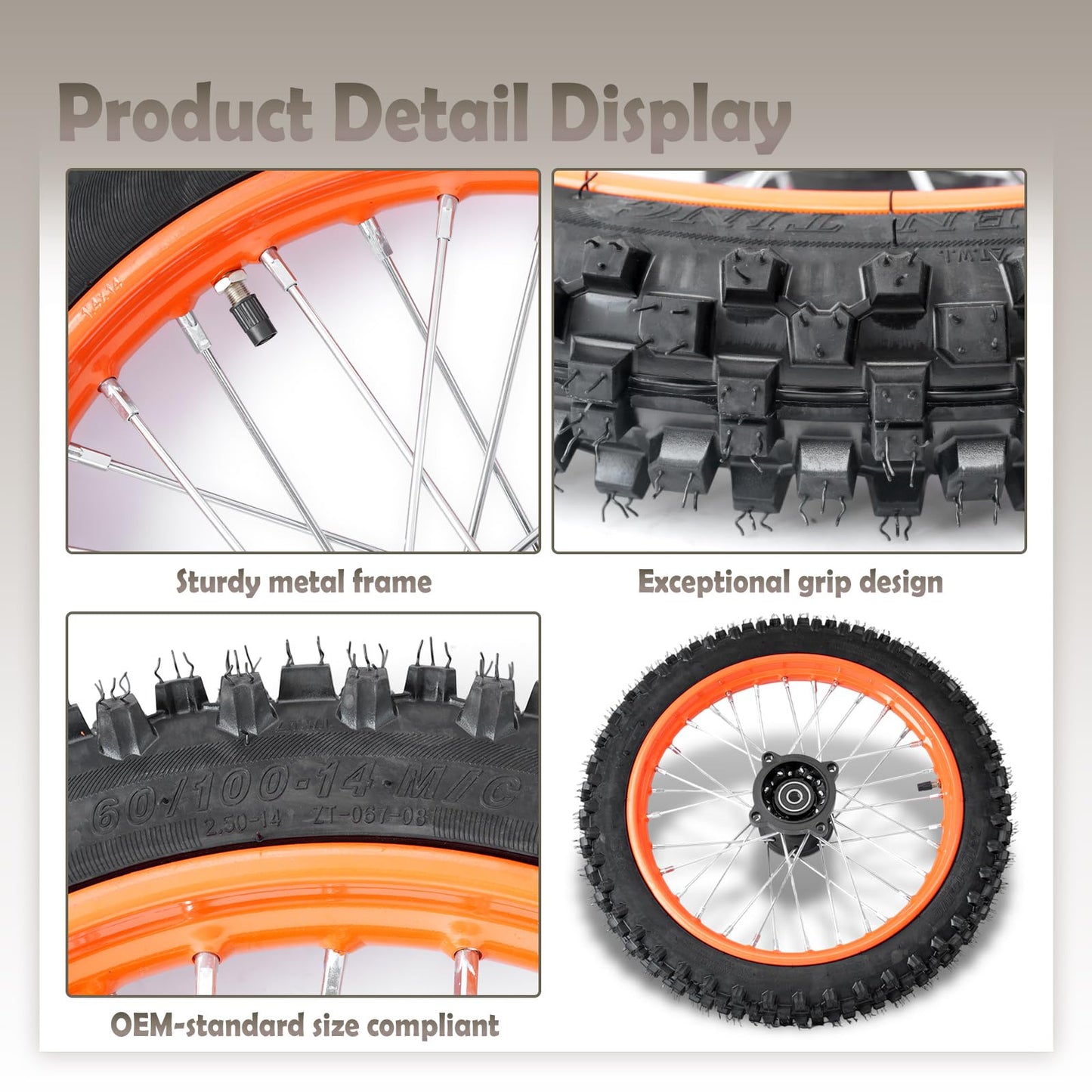 VAINELY E-Bike Front Wheel Outer Tire Accessories Compatible with Tutto Tutti Soleil 01 Electric Bikes, 60/100-14 Rubber Black