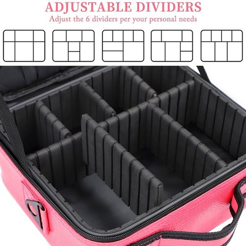 JOURMON Travel Makeup Bag Train Case Cosmetic Case Organizer Portable Artist Storage Bag with Adjustable Dividers for Cosmetics Makeup Brushes Toiletry Jewelry Digital Accessories(Hot Rose,S)