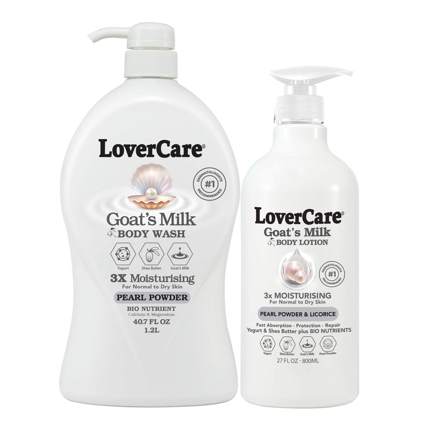 Lover's Care Goat Milk Body Lotion for Dry Skin Pearl 27.05oz (800ml) - Combo Body Lotion & Body Wash…
