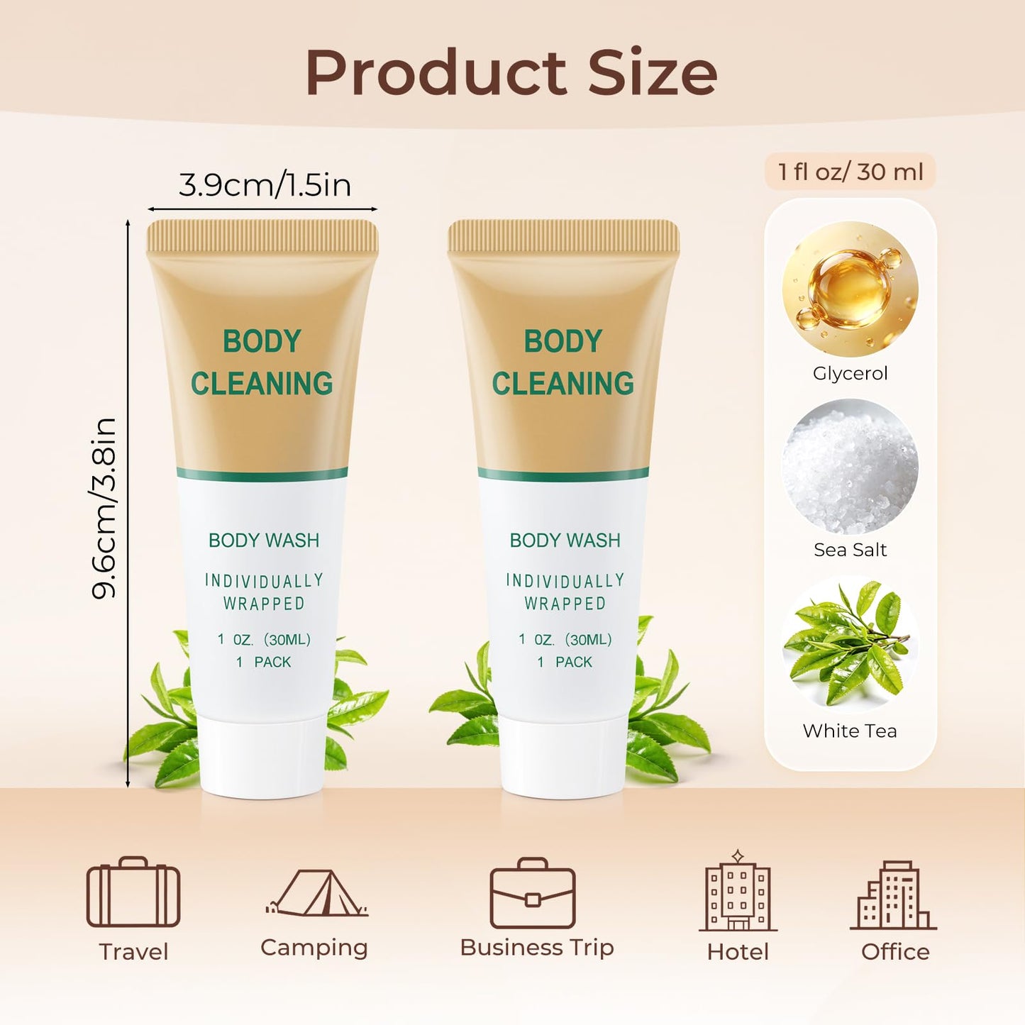 Mini Travel Body Wash, Individually Wrapped Travel Size Bulk Shower Gel Set, Trial Sample Small Single Use Men Women Toiletries Amenities for Hotel/Camping/Vacation/Homeless 1 Fl Oz (Pack of 200)
