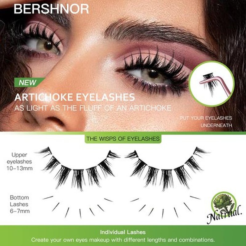 Bershnor Individual Lashes, Natural Asian Manga Eyelash Clusters and Bottom Lashes For Home DIY, Include Lash Curler and Tweezer