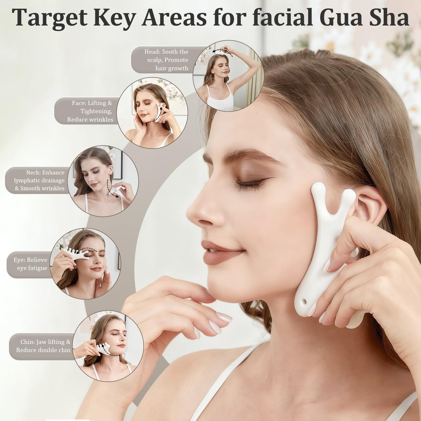 6-in-1 Ceramic Gua Sha Tool for Body & Face, Lymphatic Drainage, Trigger Point, Face Sculpting, Whole Body Relaxation & Stress Relief at Home, Portable Self-care Gifts for Women with Cellulite