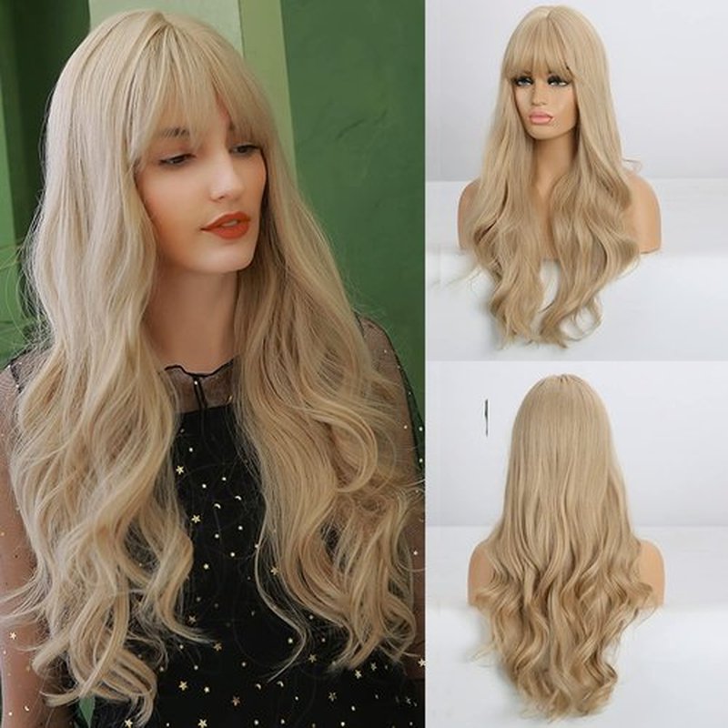 BERON 26 Inches Blonde Wig Long Wavy Wig Blonde Wig with Bangs Golden Blonde Wig for Women Daily and Party Wig Cap Include
