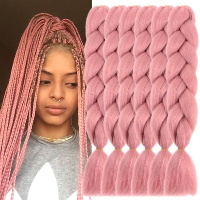 TENGSHUO FLY Rouge Pink Braiding Hair 6 Packs Synthetic Braid Hair Extensions Jumbo Ombre Braiding Hair 24 Inch or Box Braids Twist Crochet Braids(24"6Pack,Rouge Pink)
