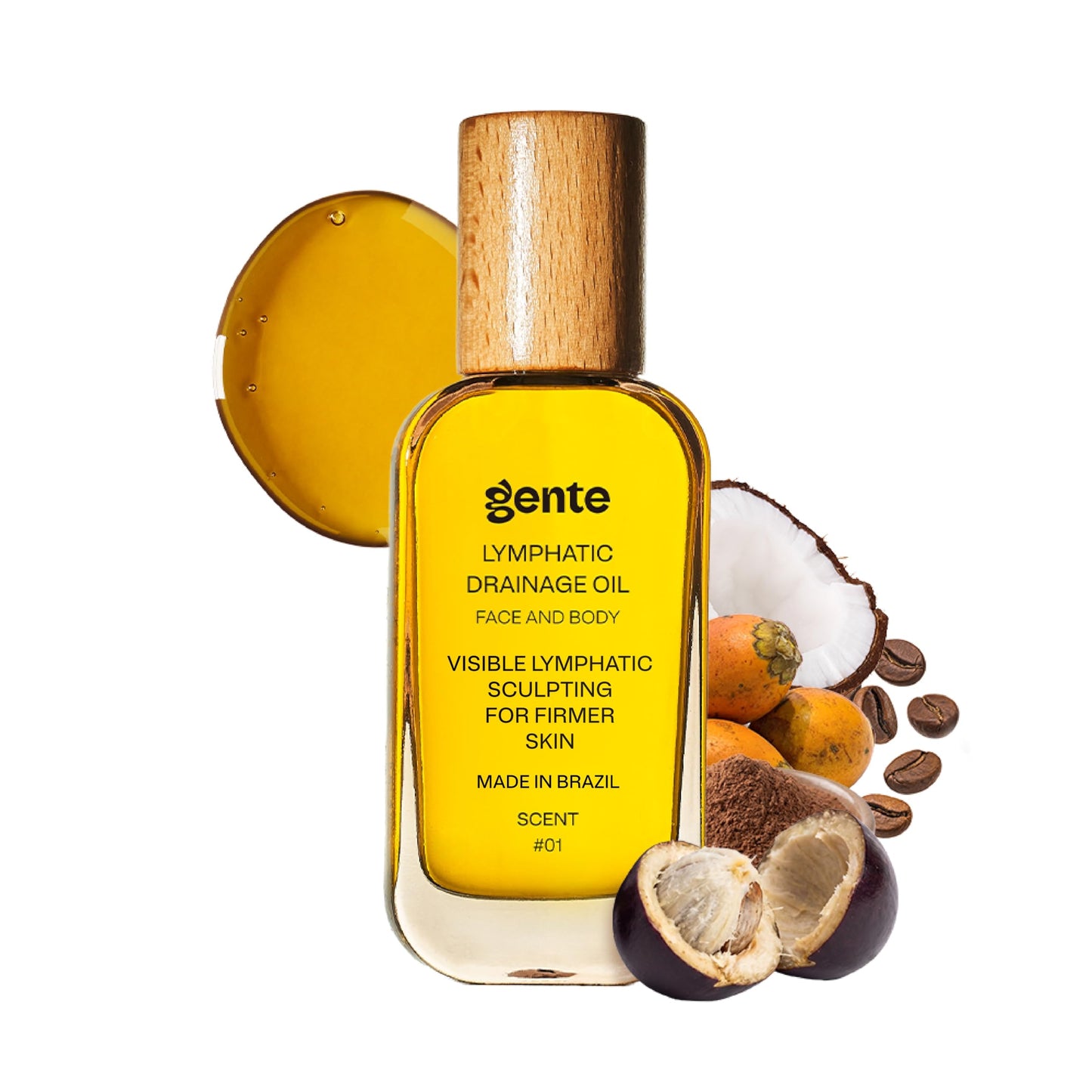 Gente Beauty Lymphatic Drainage Oil for Body & Face, Scented Skin Tightening & Sculpting Oil, Caffeine Body Oil for Circulation & De-Puffing, Bright Citrus & Soft Musk Massage Oil, 50ml