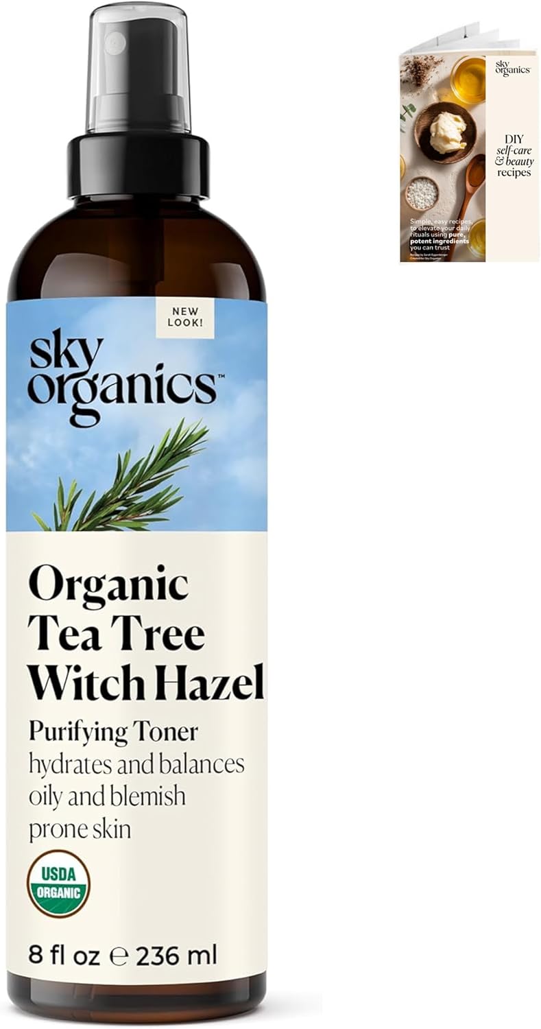 Organic Tea Tree & Witch Hazel Facial Toner - Purifying Hydrating Solution for Blemish-Prone Skin | 8 fl oz