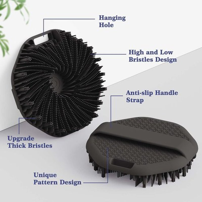 ManmiHealth 2 PCS Silicone Body Scrubber Shower Brush, Upgrade Super-Exfoliating Shower Scrubber with Non-Slip Hand Strap, Silicone Body Buffer for Use in Shower with a Free Hook (Black*2)
