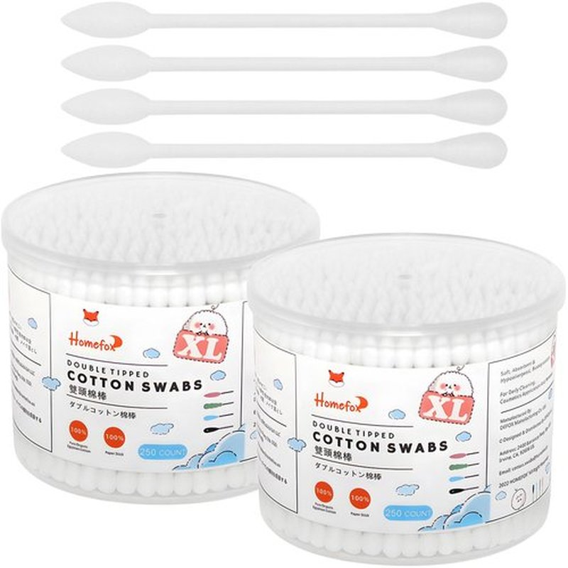 HOMEFOX XL Thick Cotton Swabs Pointed Precision - 500 Count Extra Large - Pointy Organic Cotton Buds Double Side Tightly Wrapped Cotton Tips Paper Stick Cruelty-Free, XL Pointy & Round White