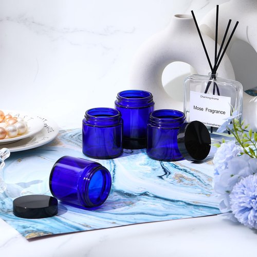 Norme 12 Pcs 4 oz Glass Jars with Lids Leakproof Round Airtight Jars Empty Cosmetic Jars with Inner Liners Lid for Storing Lotions Powder Ointments Candle Making (Cobalt Blue)