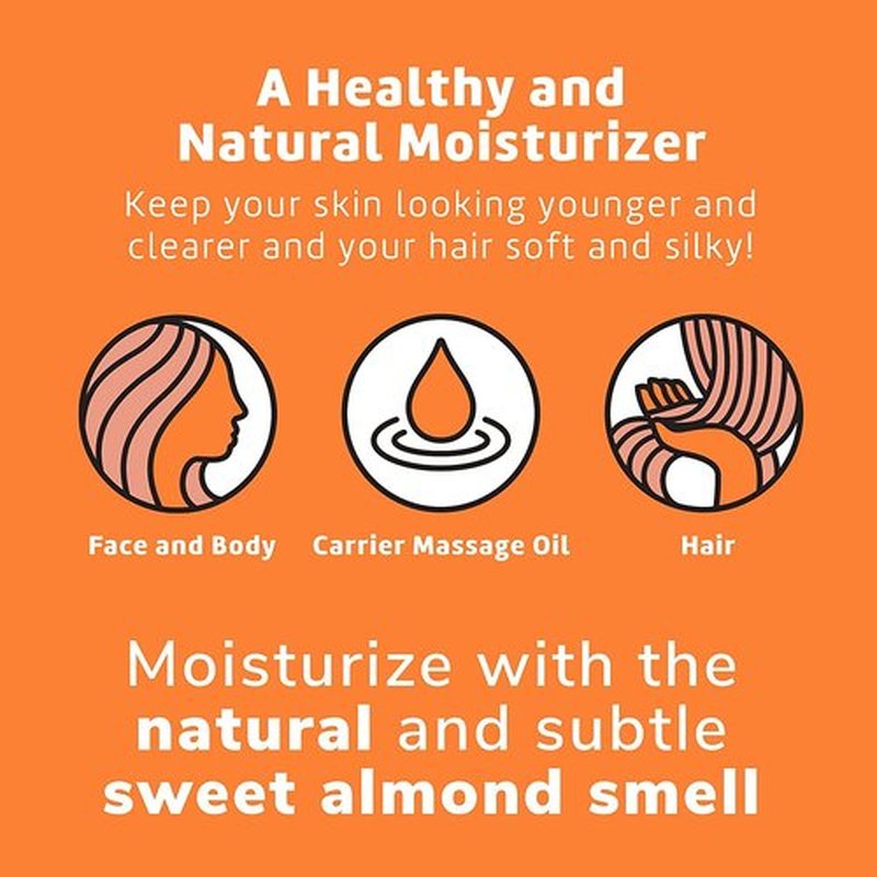 De La Cruz Sweet Almond Oil - Expeller Pressed Almond Oil for Skin and Hair 2 FL. OZ. (59 mL) - 3 Bottles