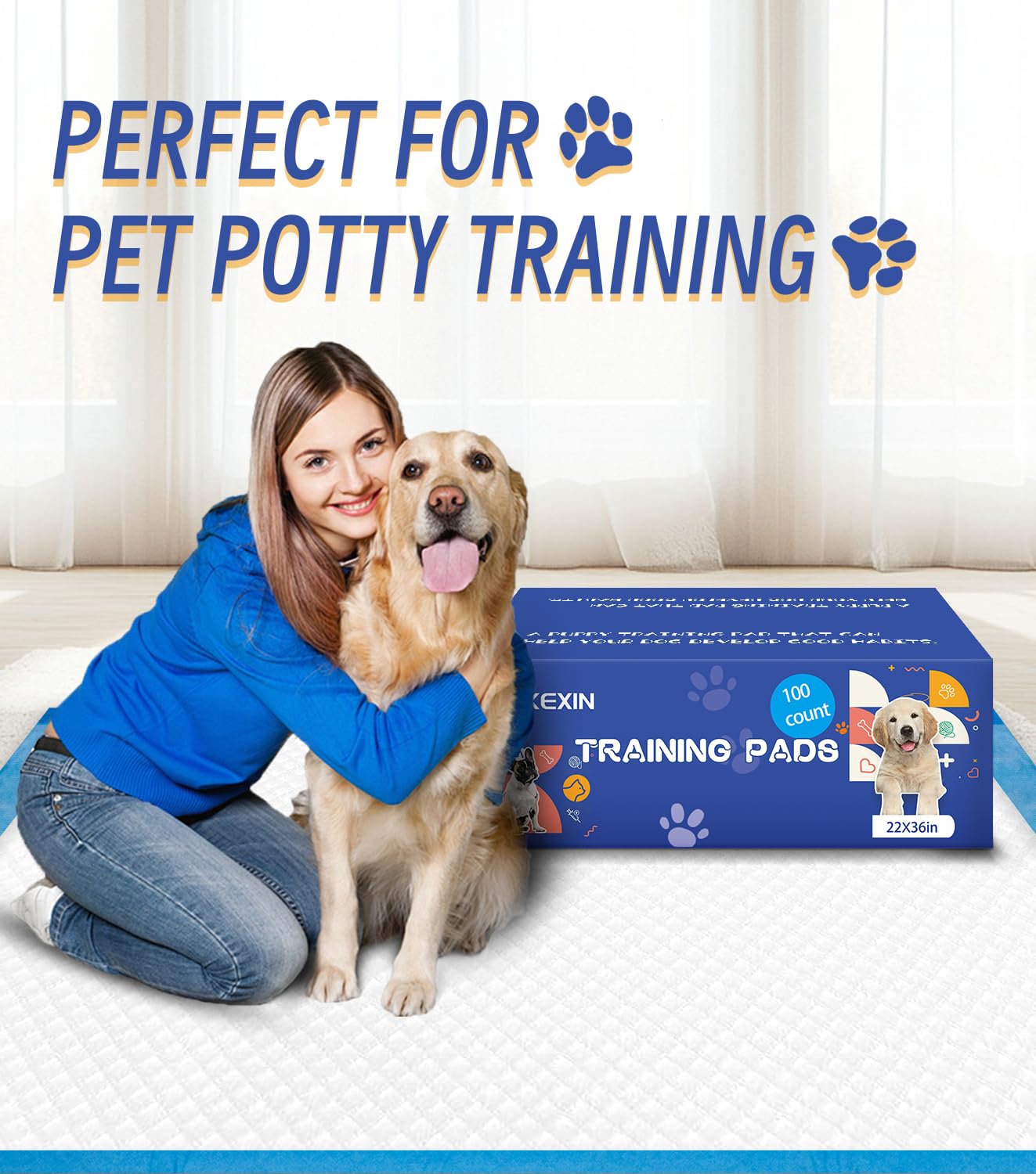 ANKEXIN Large Puppy Pee Pads 22x36 Inch 100-Pack | Extra Absorbent Potty Training Pads for Dogs | Leakproof Quick-Dry & Odor Blocking Pet Housebreaking Supplies