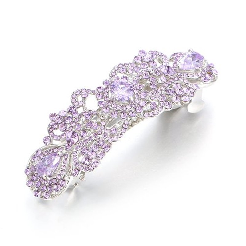 EVER FAITH Wedding Austrian Crystal CZ Art Deco Flower Tear Drop Hair Barrette Clip for Woman Purple Silver-Tone