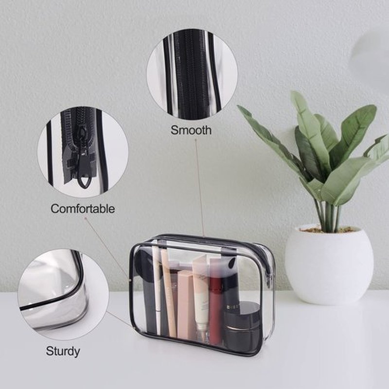 Wedama TSA Approved Toiletry Bag, Cosmetic Bags 3 Pack with Zipper Carry on Airline Airport Travel Accessories, PVC Makeup Bags for Travel, Quart Size Travel Bags for Men and Women-Black