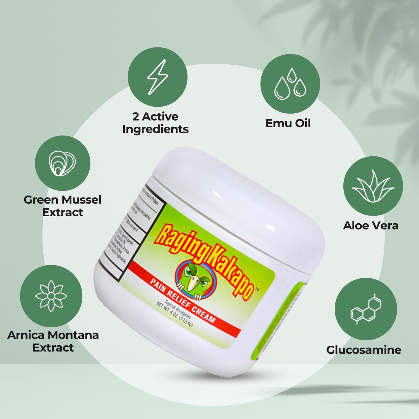 Raging Kakapo Pain Relief Cream - Sore Muscles, Joint Pain & Aches - Odor Free, Non-Greasy Pain Cream - Histamine Dihydrochloride, Capsaicin, Emu Oil & More - 4 oz. Jar