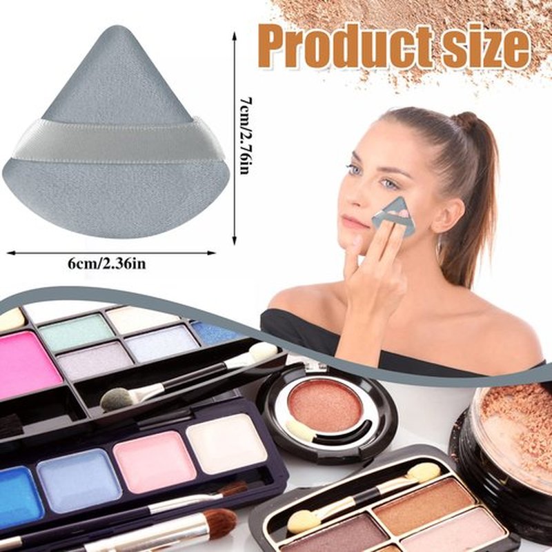 Pimoys 6 Pieces Powder Puff Face Triangle Makeup Blender Sponge Soft Velour Puffs for Loose Powder Setting Powder Cosmetic Foundation Sponge Beauty Makeup Tool, Black and Gray