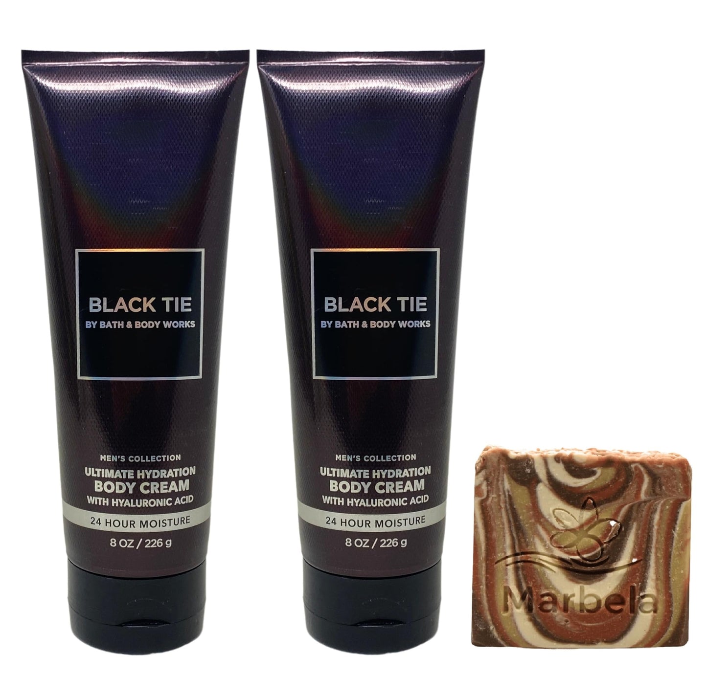 Bath & Body Works Men's Collection Black Tie 2 Pack Body Cream Bundle With a Clay Baby Bar Soap - Full Size