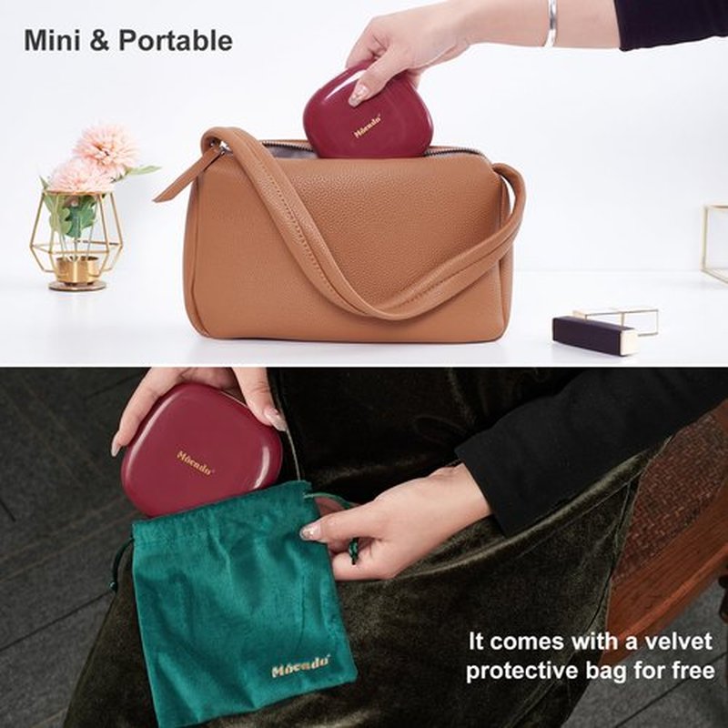 Mocado Compact LED Travel Makeup Mirror - 4 Inches 1X/10X Magnification Travel Mirror with Light Dimmable Double Sides Lighted USB Rechargeable Compact Mirror for Purse,Pocket,Travel(Wine Red)